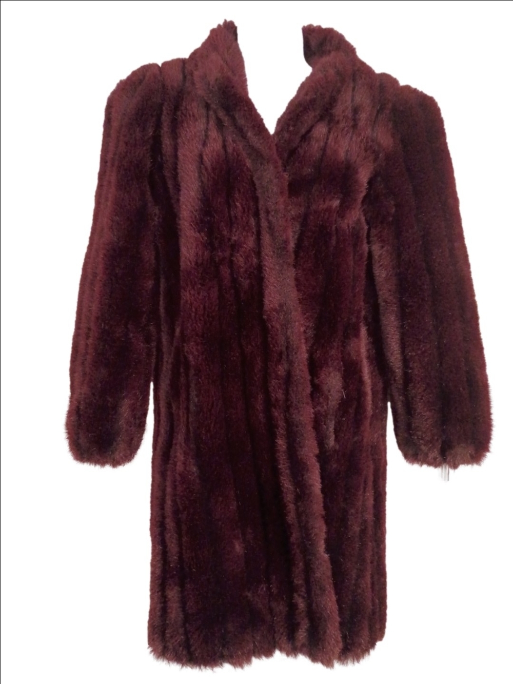 70's-80'sVintage Faux Fur Coat - Oxblood Burgundy Union Tag Made In USA